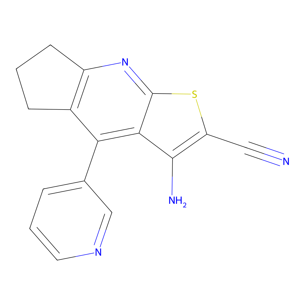 3-amino-4-(pyridin-3-yl)-6,7-dihydro-5H-cyclopenta[b]thieno[3,2-e]pyridine-2-carbonitrile molecular structure, CAS 354556-72-2