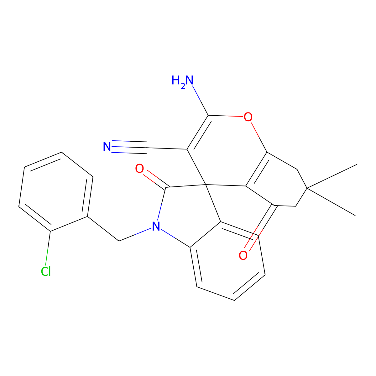 2-Amino-1'-[(2-chlorophenyl)methyl]-7,7-dimethyl-2',5-dioxospiro[6,8-dihydrochromene-4,3'-indole]-3-carbonitrile molecular structure, CAS 354556-74-4