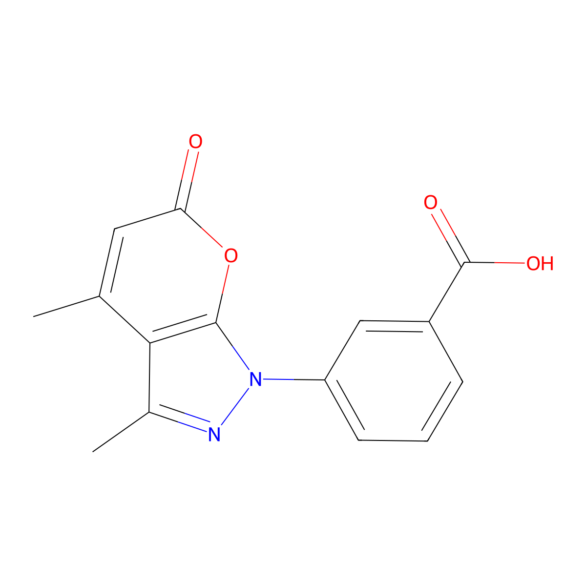 3-(3,4-Dimethyl-6-oxo-6H-pyrano[2,3-c]pyrazol-1-yl)-benzoic acid molecular structure, CAS 354557-58-7