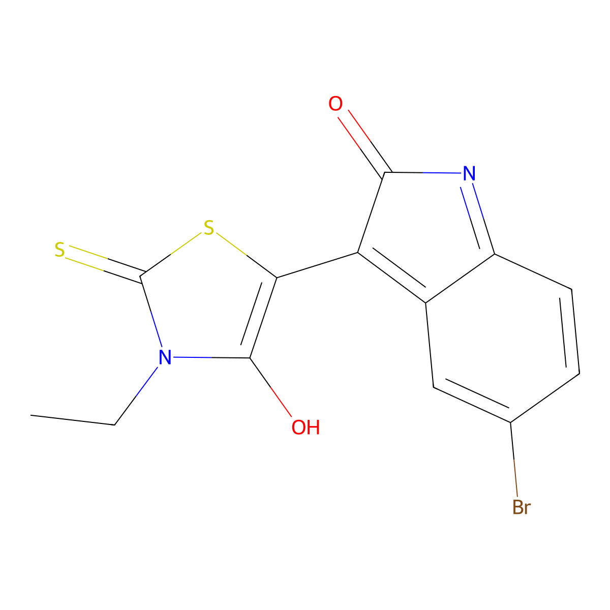 (Z)-5-(5-Bromo-2-oxoindolin-3-ylidene)-3-ethyl-2-thioxothiazolidin-4-one molecular structure, CAS 354560-89-7