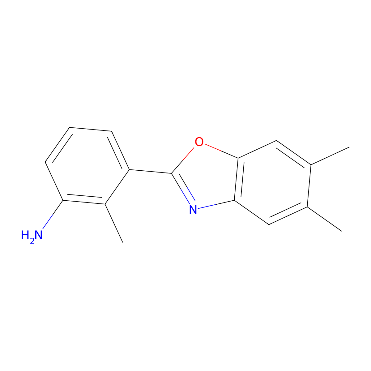 3-(5,6-Dimethyl-benzooxazol-2-yl)-2-methyl-phenylamine molecular structure, CAS 354561-71-0