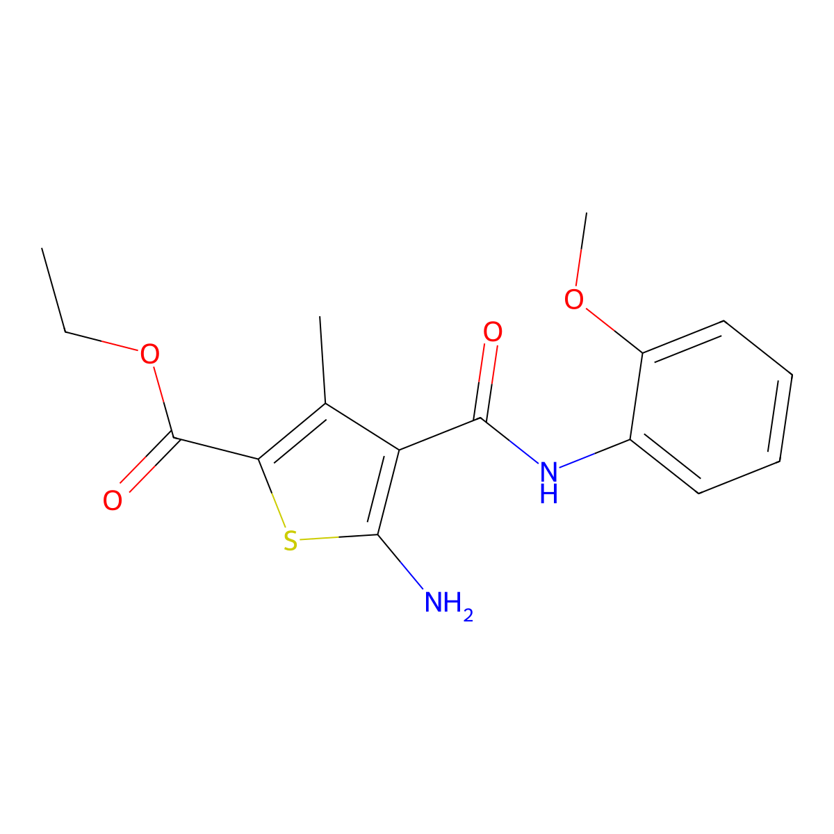 Ethyl 5-amino-4-((2-methoxyphenyl)carbamoyl)-3-methylthiophene-2-carboxylate molecular structure, CAS 354561-74-3