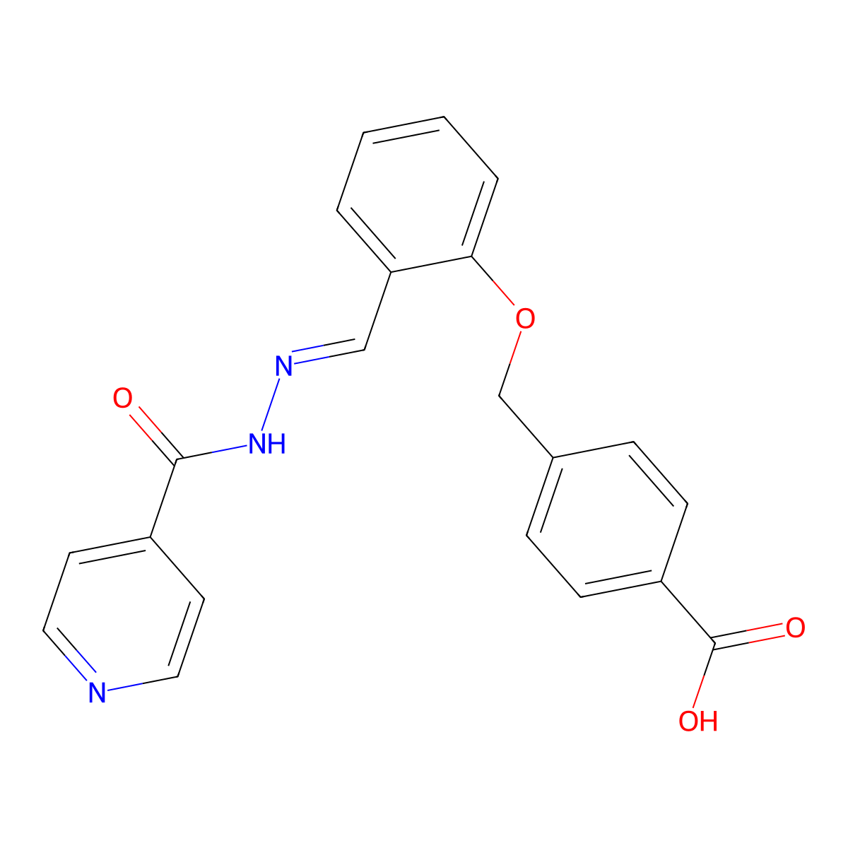 (E)-4-((2-((2-isonicotinoylhydrazono)methyl)phenoxy)methyl)benzoic acid molecular structure, CAS 354561-77-6