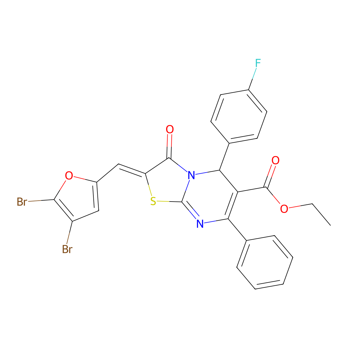 Ethyl 2-[(4,5-dibromo-2-furanyl)methylene]-5-(4-fluorophenyl)-2,3-dihydro-3-oxo-7-phenyl-5H-thiazolo[3,2-a]pyrimidine-6-carboxylate molecular structure, CAS 354561-78-7
