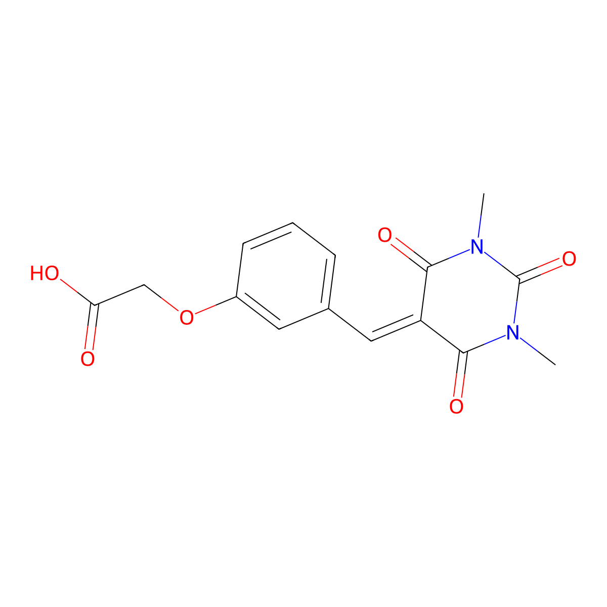 2-[3-[(1,3-Dimethyl-2,4,6-trioxo-1,3-diazinan-5-ylidene)methyl]phenoxy]acetic acid molecular structure, CAS 354562-11-1