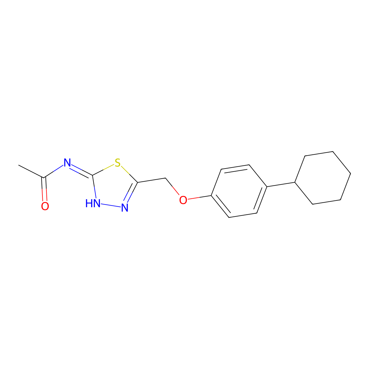 N-[5-[(4-cyclohexylphenoxy)methyl]-1,3,4-thiadiazol-2-yl]acetamide molecular structure, CAS 354562-59-7