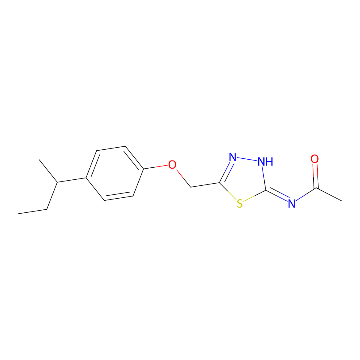 N-[5-[(4-butan-2-ylphenoxy)methyl]-1,3,4-thiadiazol-2-yl]acetamide molecular structure, CAS 354562-60-0