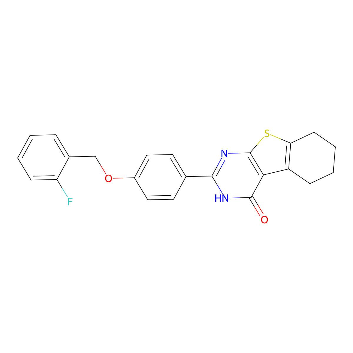 2-{4-[(2-fluorobenzyl)oxy]phenyl}-5,6,7,8-tetrahydro[1]benzothieno[2,3-d]pyrimidin-4(3H)-one molecular structure, CAS 354562-73-5