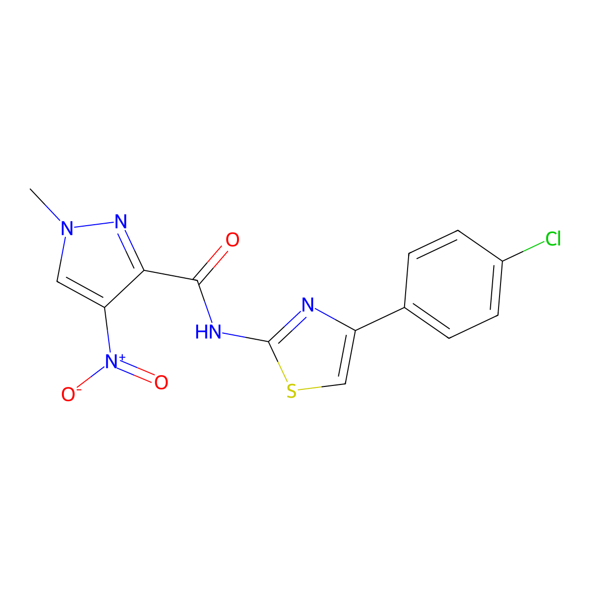 N-[4-(4-chlorophenyl)-1,3-thiazol-2-yl]-1-methyl-4-nitropyrazole-3-carboxamide molecular structure, CAS 354577-13-2