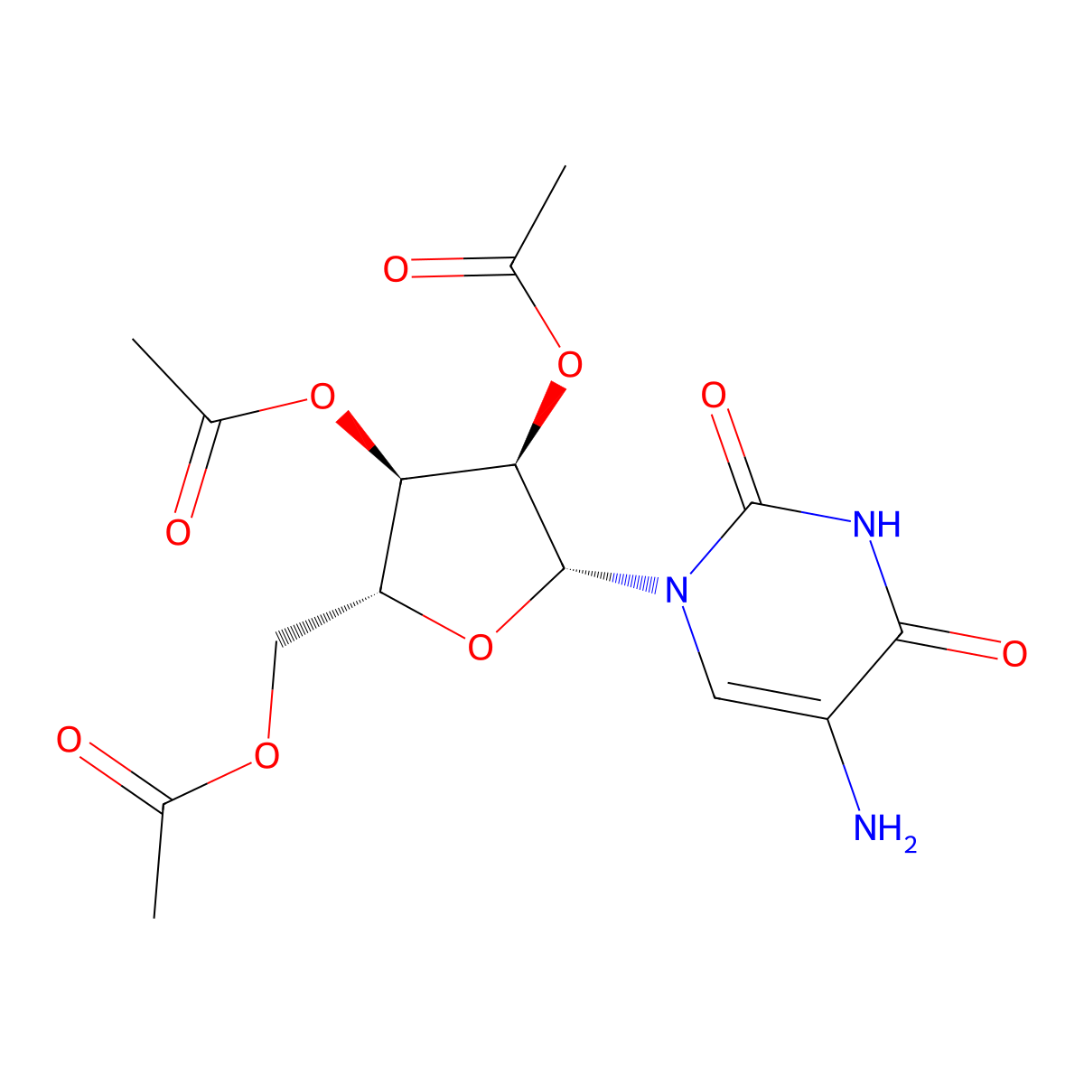 (2R,3R,4R,5R)-2-(Acetoxymethyl)-5-(5-amino-2,4-dioxo-3,4-dihydropyrimidin-1(2H)-yl)tetrahydrofuran-3,4-diyl diacetate molecular structure, CAS 35460-36-7