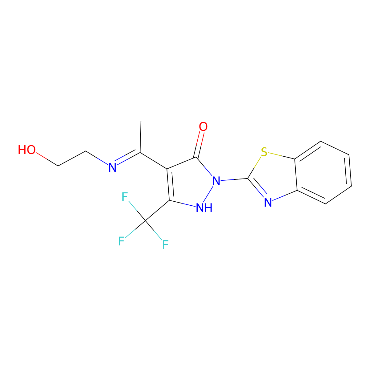 (4Z)-2-(1,3-benzothiazol-2-yl)-4-[1-(2-hydroxyethylamino)ethylidene]-5-(trifluoromethyl)pyrazol-3-one molecular structure, CAS 354767-79-6