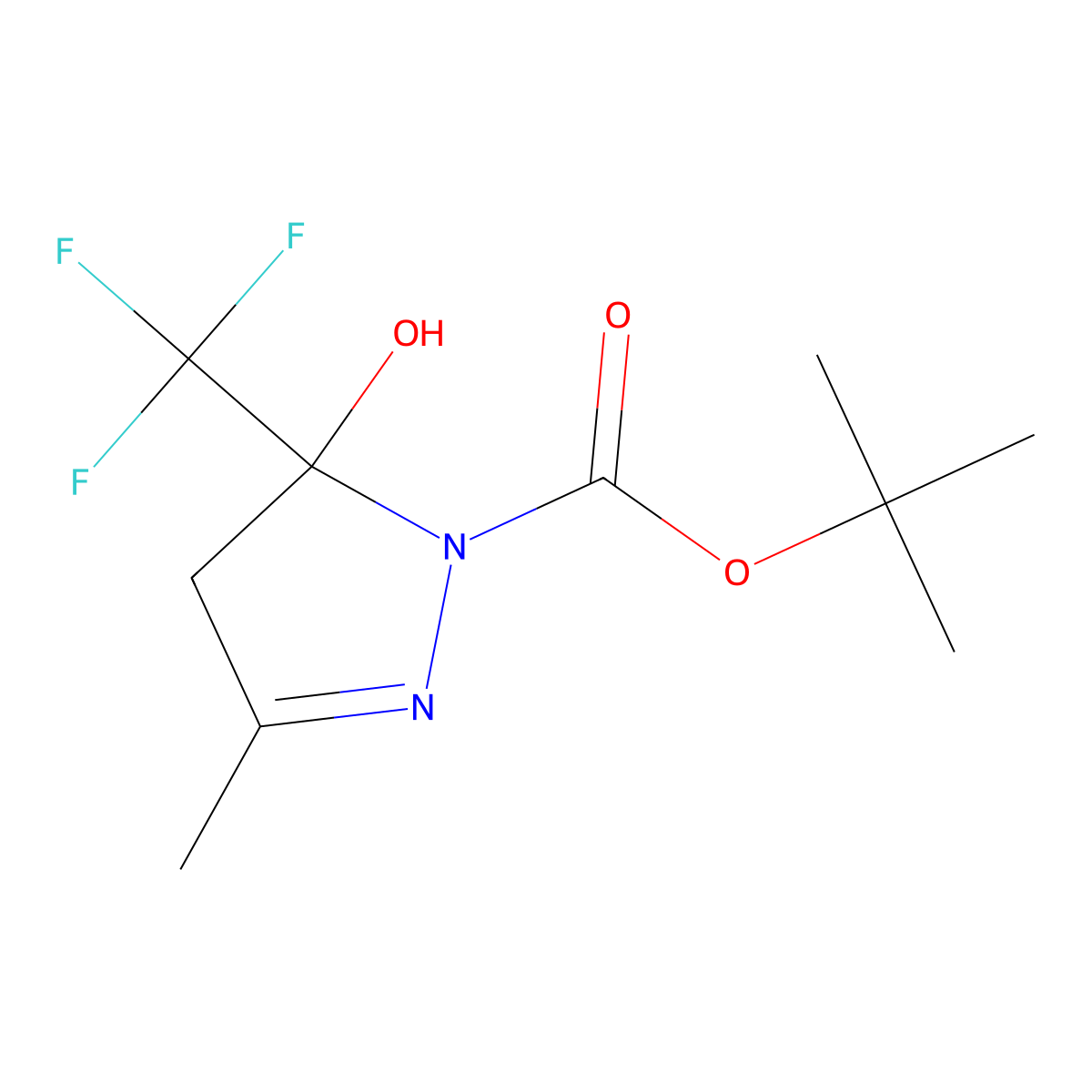 tert-butyl 5-hydroxy-3-methyl-5-(trifluoromethyl)-4,5-dihydro-1H-pyrazole-1-carboxylate molecular structure, CAS 354767-88-7