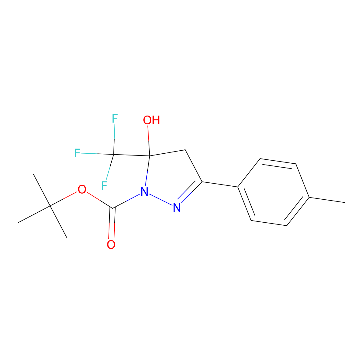 tert-butyl 5-hydroxy-3-(4-methylphenyl)-5-(trifluoromethyl)-4,5-dihydro-1H-pyrazole-1-carboxylate molecular structure, CAS 354767-96-7