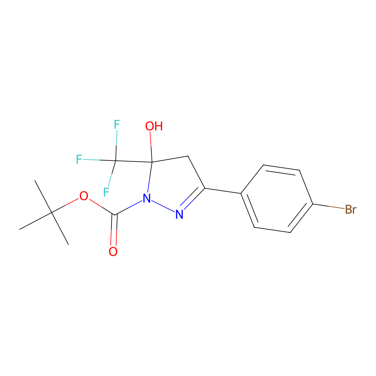 tert-butyl 3-(4-bromophenyl)-5-hydroxy-5-(trifluoromethyl)-4,5-dihydro-1H-pyrazole-1-carboxylate molecular structure, CAS 354767-98-9
