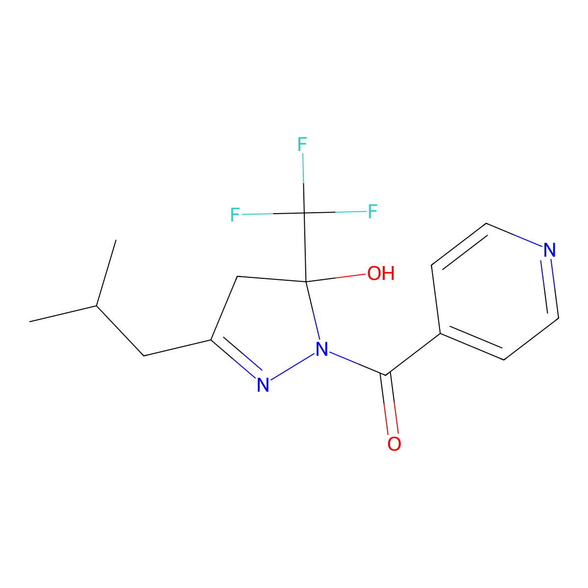 3-isobutyl-1-isonicotinoyl-5-(trifluoromethyl)-4,5-dihydro-1H-pyrazol-5-ol molecular structure, CAS 354768-28-8