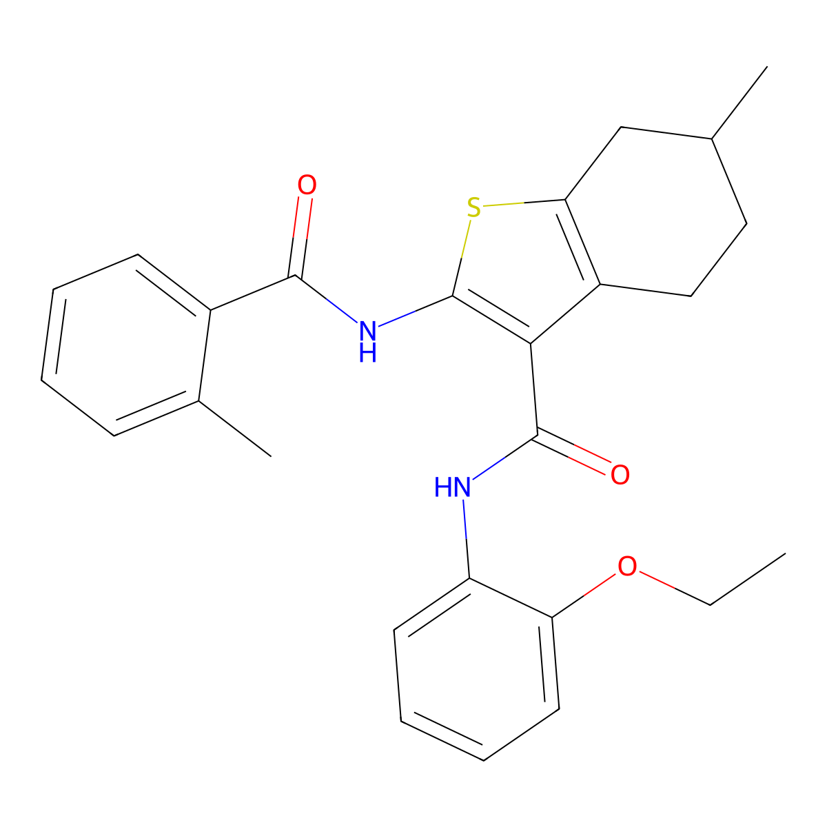N-(2-ethoxyphenyl)-6-methyl-2-[(2-methylbenzoyl)amino]-4,5,6,7-tetrahydro-1-benzothiophene-3-carboxamide molecular structure, CAS 354769-06-5