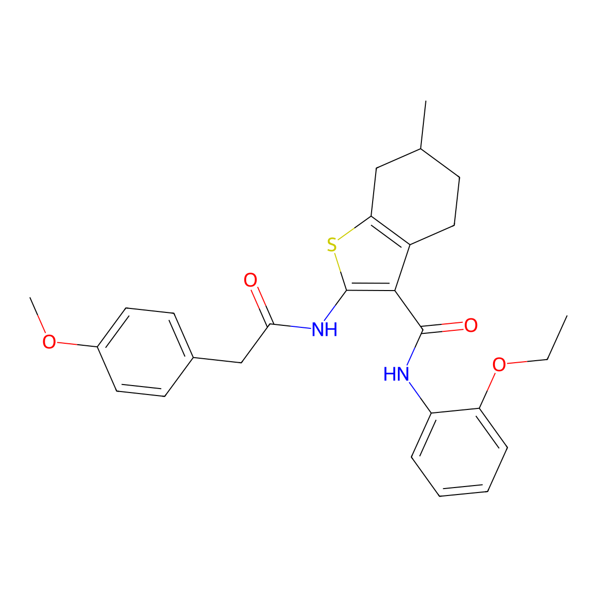 N-(2-ethoxyphenyl)-2-{[(4-methoxyphenyl)acetyl]amino}-6-methyl-4,5,6,7-tetrahydro-1-benzothiophene-3-carboxamide molecular structure, CAS 354769-08-7