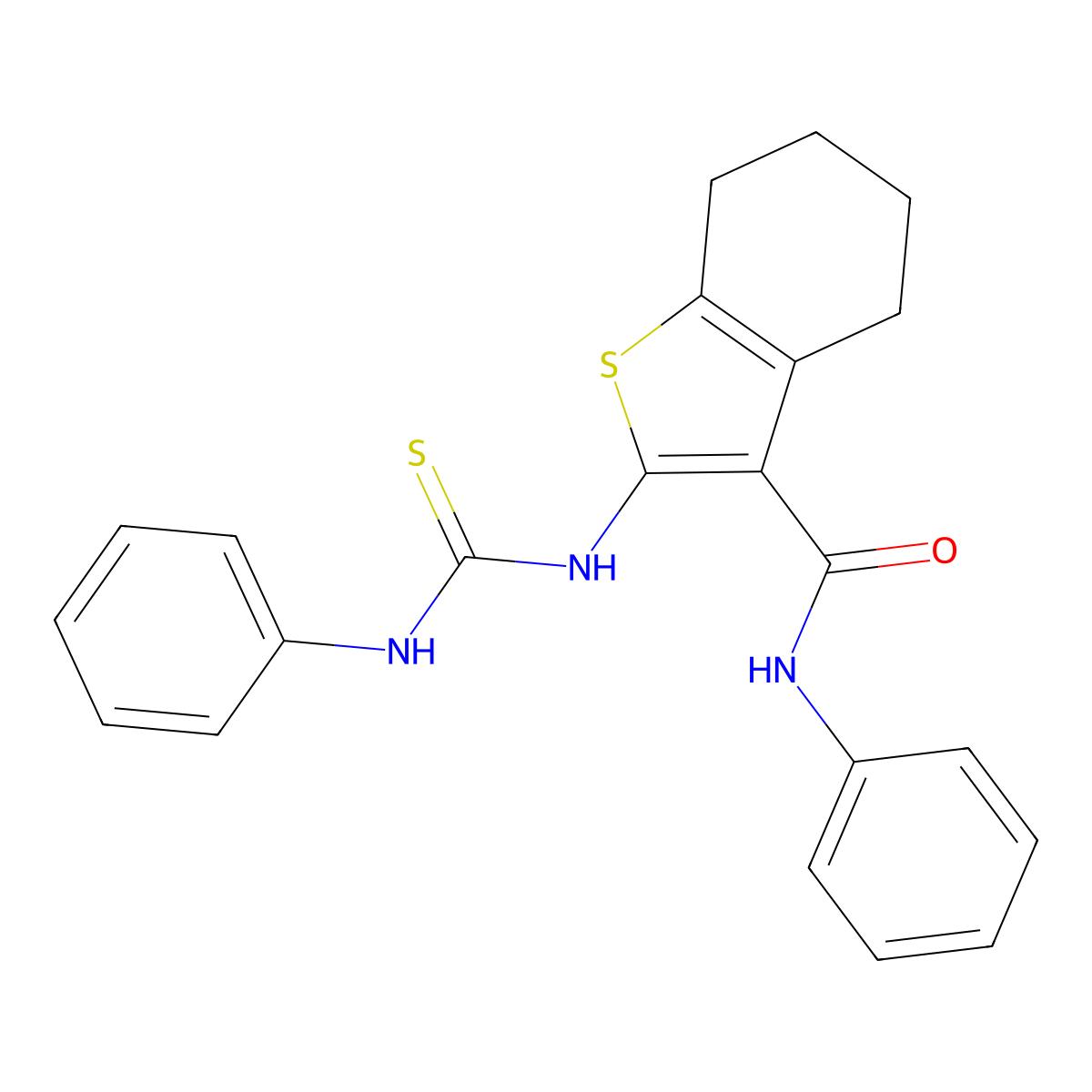 N-phenyl-2-(phenylcarbamothioylamino)-4,5,6,7-tetrahydro-1-benzothiophene-3-carboxamide molecular structure, CAS 354770-55-1