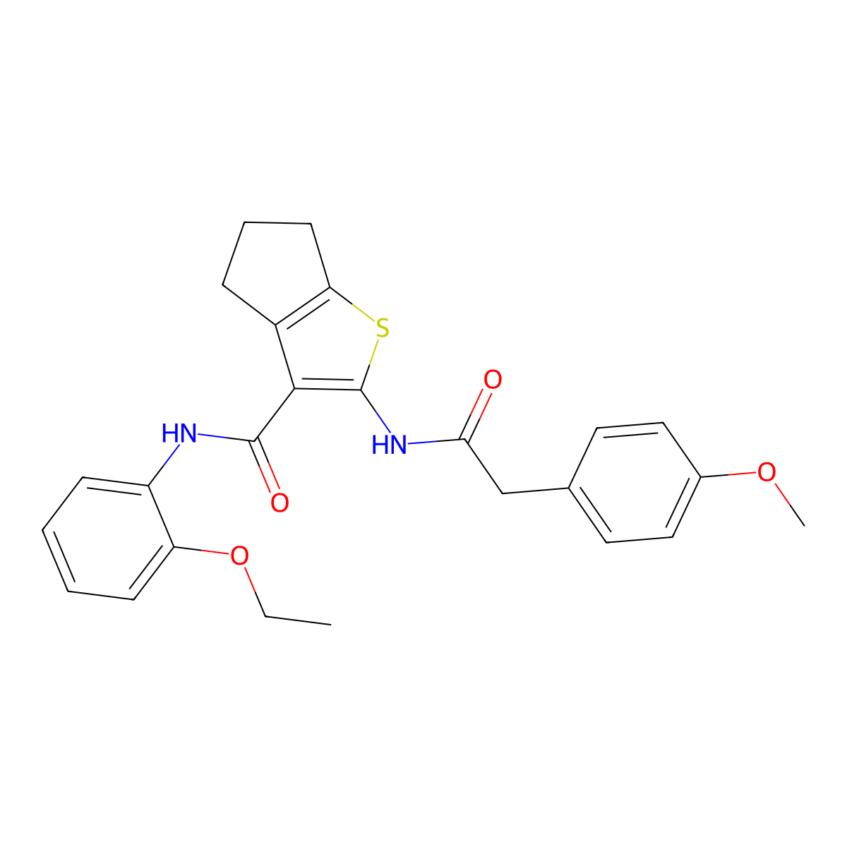 N-(2-ethoxyphenyl)-2-[[2-(4-methoxyphenyl)acetyl]amino]-5,6-dihydro-4H-cyclopenta[b]thiophene-3-carboxamide molecular structure, CAS 354770-82-4