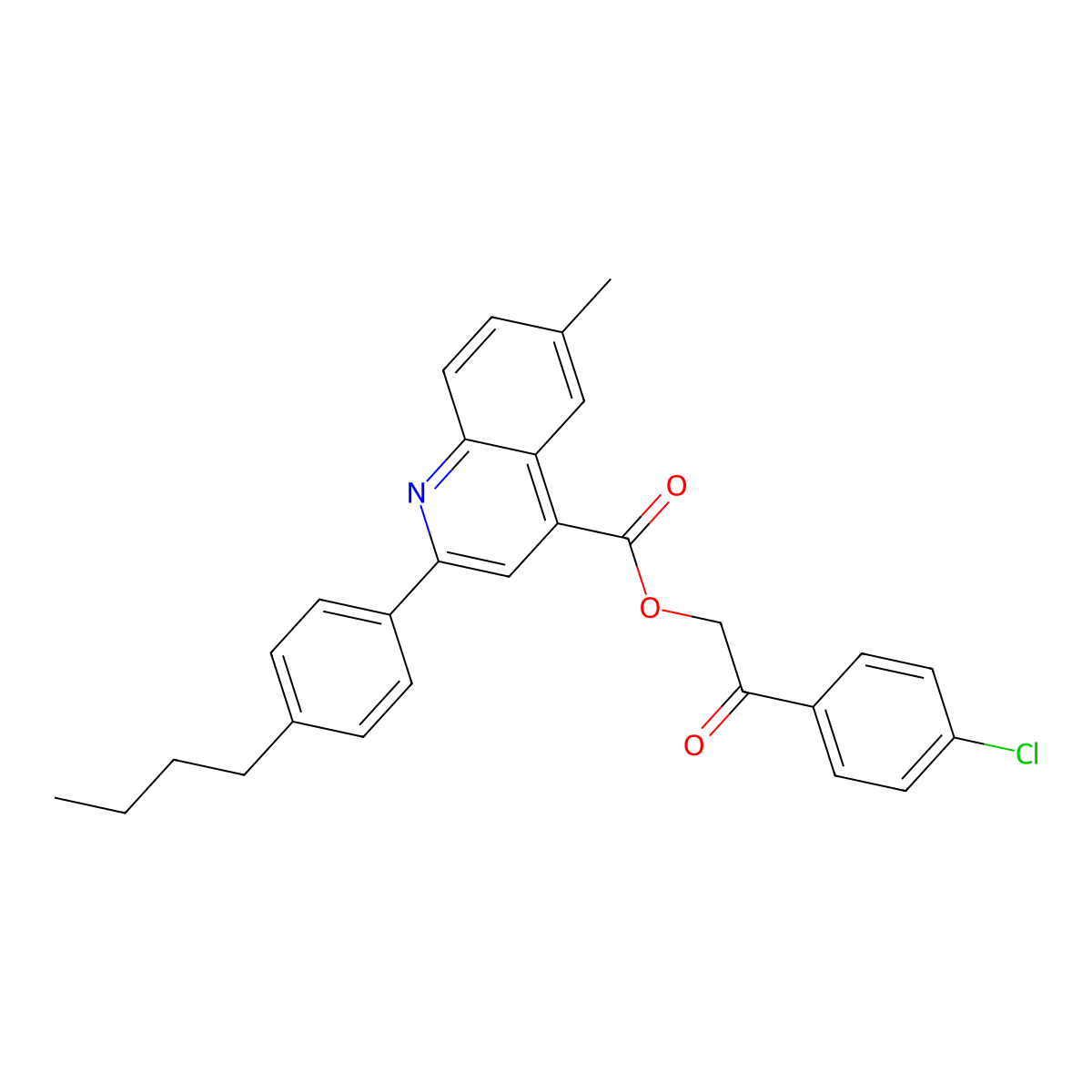 2-(4-Chlorophenyl)-2-oxoethyl 2-(4-butylphenyl)-6-methyl-4-quinolinecarboxylate molecular structure, CAS 354771-91-8