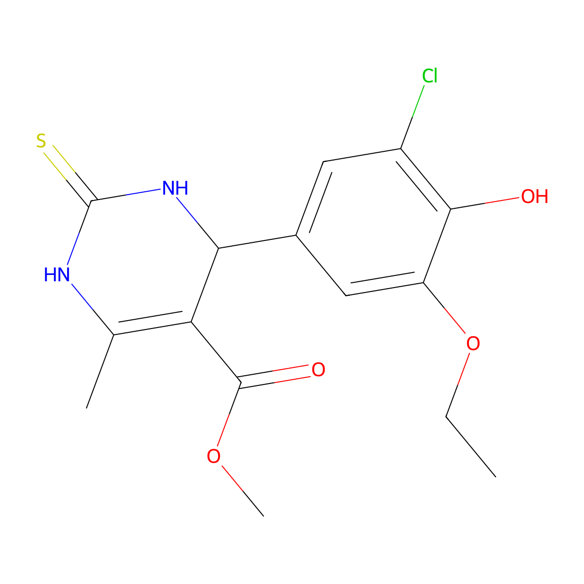 methyl 4-(3-chloro-5-ethoxy-4-hydroxyphenyl)-6-methyl-2-sulfanylidene-3,4-dihydro-1H-pyrimidine-5-carboxylate molecular structure, CAS 354775-66-9