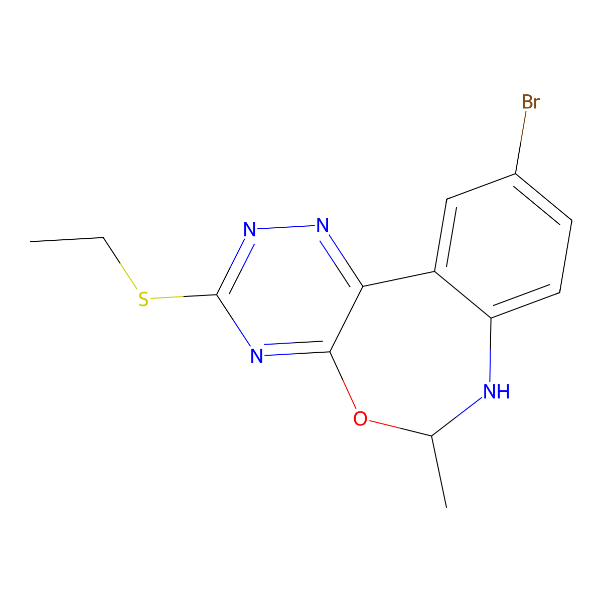 10-Bromo-3-ethylsulfanyl-6-methyl-6,7-dihydro-[1,2,4]triazino[5,6-d][3,1]benzoxazepine molecular structure, CAS 354775-68-1