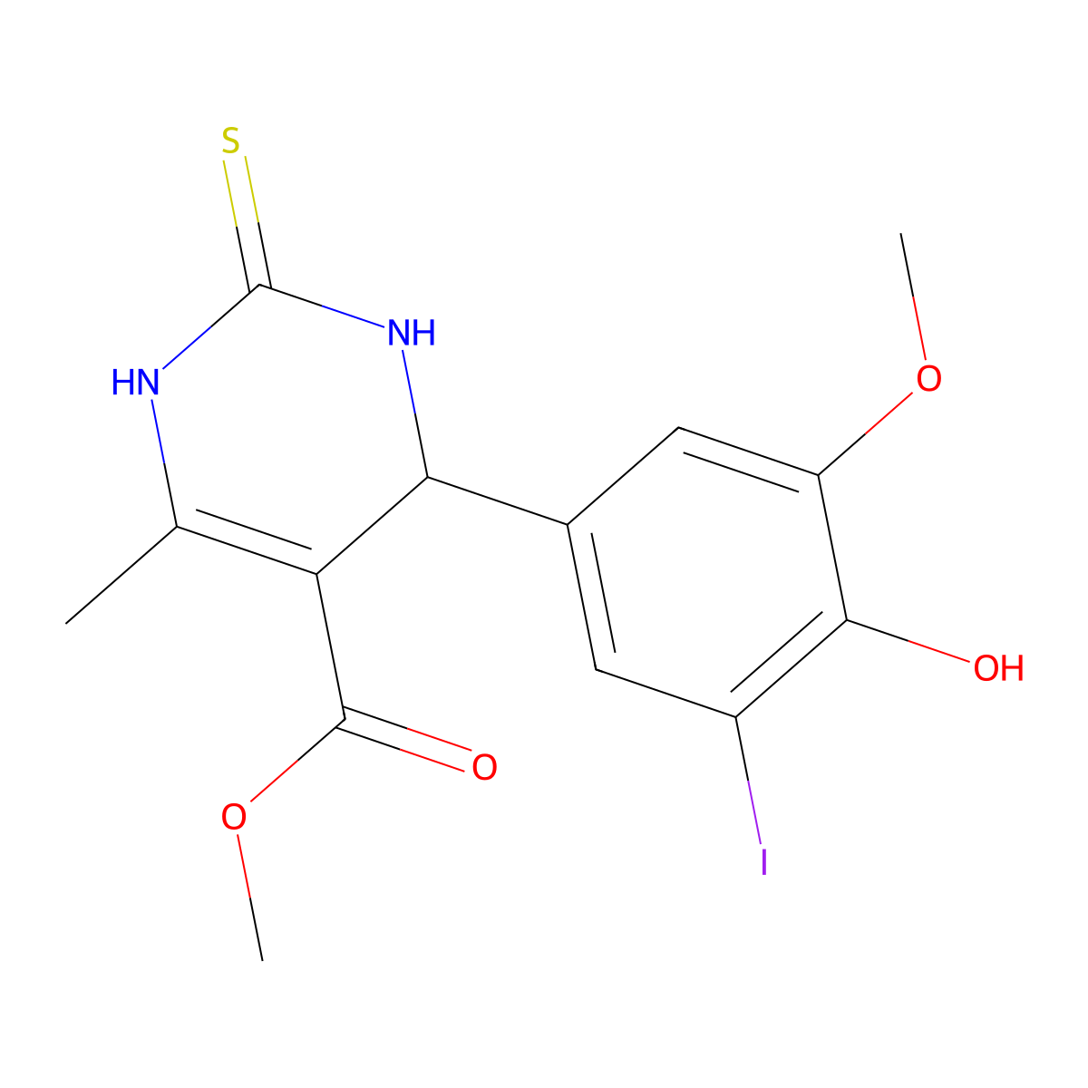 Methyl 4-(4-hydroxy-3-iodo-5-methoxyphenyl)-6-methyl-2-thioxo-1,2,3,4-tetrahydro-5-pyrimidinecarboxylate molecular structure, CAS 354775-86-3