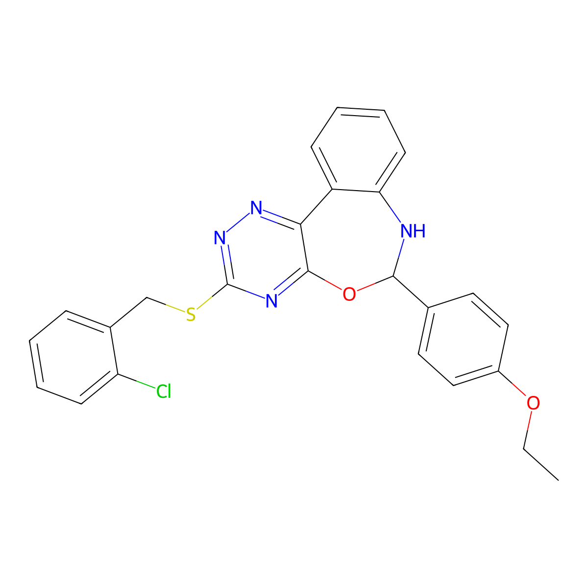 4-{3-[(2-Chlorobenzyl)sulfanyl]-6,7-dihydro[1,2,4]triazino[5,6-d][3,1]benzoxazepin-6-yl}phenyl ethyl ether molecular structure, CAS 354775-92-1
