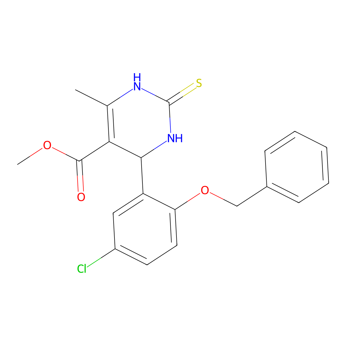 methyl 4-(5-chloro-2-phenylmethoxyphenyl)-6-methyl-2-sulfanylidene-3,4-dihydro-1H-pyrimidine-5-carboxylate molecular structure, CAS 354776-00-4