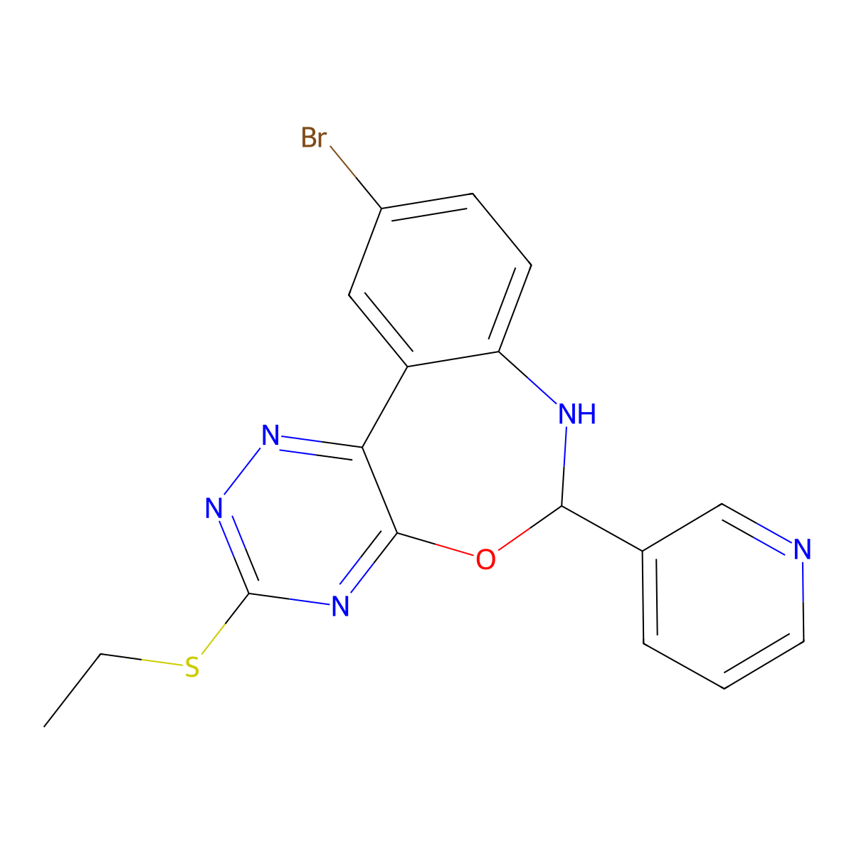 10-Bromo-3-ethylsulfanyl-6-pyridin-3-yl-6,7-dihydro-[1,2,4]triazino[5,6-d][3,1]benzoxazepine molecular structure, CAS 354776-74-2