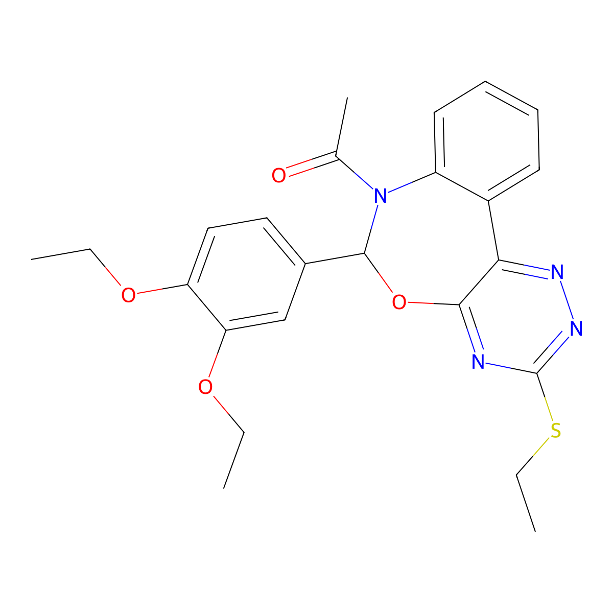 1-[6-(3,4-diethoxyphenyl)-3-ethylsulfanyl-6H-[1,2,4]triazino[5,6-d][3,1]benzoxazepin-7-yl]ethanone molecular structure, CAS 354777-10-9