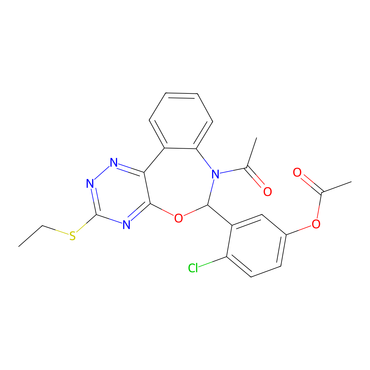 3-[7-Acetyl-3-(ethylsulfanyl)-6,7-dihydro[1,2,4]triazino[5,6-d][3,1]benzoxazepin-6-yl]-4-chlorophenyl acetate molecular structure, CAS 354777-25-6