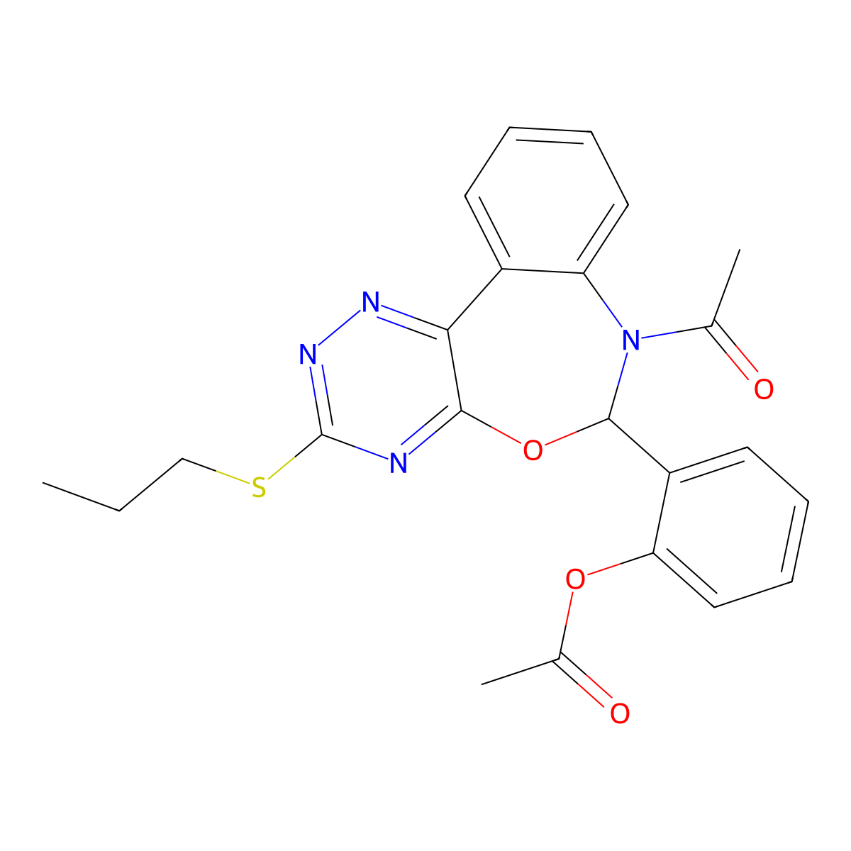 2-[7-Acetyl-3-(propylsulfanyl)-6,7-dihydro[1,2,4]triazino[5,6-d][3,1]benzoxazepin-6-yl]phenyl acetate molecular structure, CAS 354777-29-0