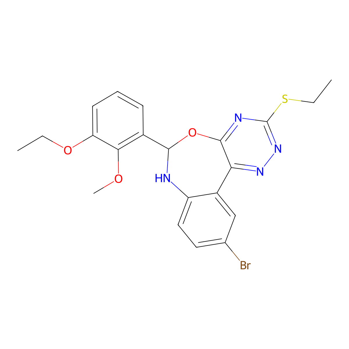 10-Bromo-6-(3-ethoxy-2-methoxyphenyl)-3-(ethylsulfanyl)-6,7-dihydro[1,2,4]triazino[5,6-d][3,1]benzoxazepine molecular structure, CAS 354777-36-9