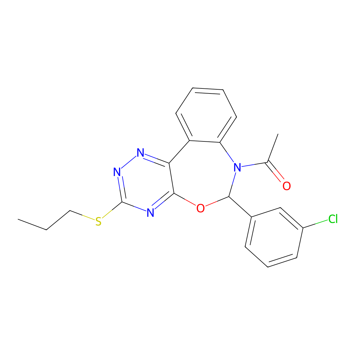 1-[6-(3-chlorophenyl)-3-propylsulfanyl-6H-[1,2,4]triazino[5,6-d][3,1]benzoxazepin-7-yl]ethanone molecular structure, CAS 354777-40-5