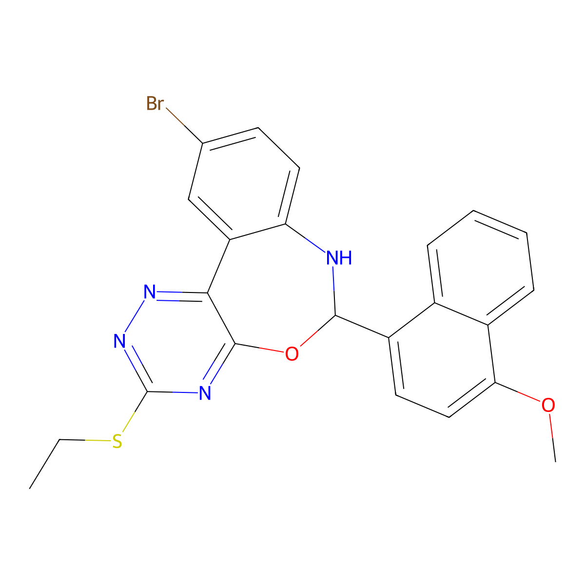 10-Bromo-3-ethylsulfanyl-6-(4-methoxynaphthalen-1-yl)-6,7-dihydro-[1,2,4]triazino[5,6-d][3,1]benzoxazepine molecular structure, CAS 354777-52-9