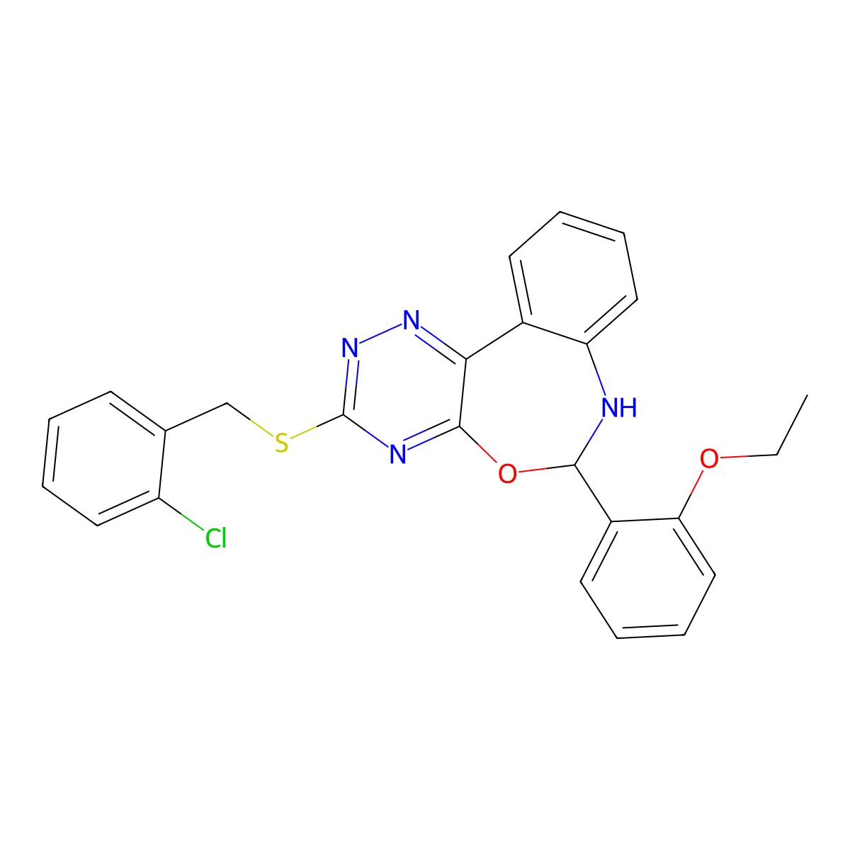 3-[(2-Chlorophenyl)methylsulfanyl]-6-(2-ethoxyphenyl)-6,7-dihydro-[1,2,4]triazino[5,6-d][3,1]benzoxazepine molecular structure, CAS 354777-57-4