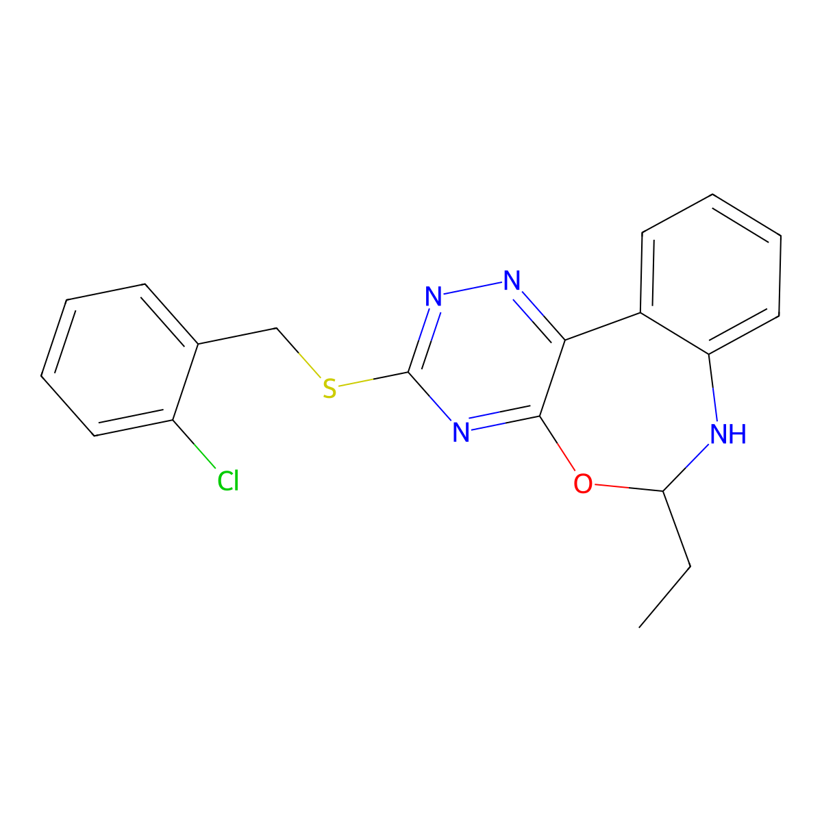 3-[(2-Chlorophenyl)methylsulfanyl]-6-ethyl-6,7-dihydro-[1,2,4]triazino[5,6-d][3,1]benzoxazepine molecular structure, CAS 354777-78-9