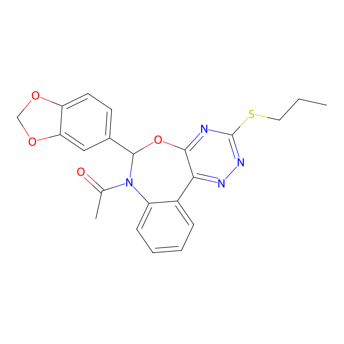 1-[6-(1,3-benzodioxol-5-yl)-3-propylsulfanyl-6H-[1,2,4]triazino[5,6-d][3,1]benzoxazepin-7-yl]ethanone molecular structure, CAS 354777-92-7