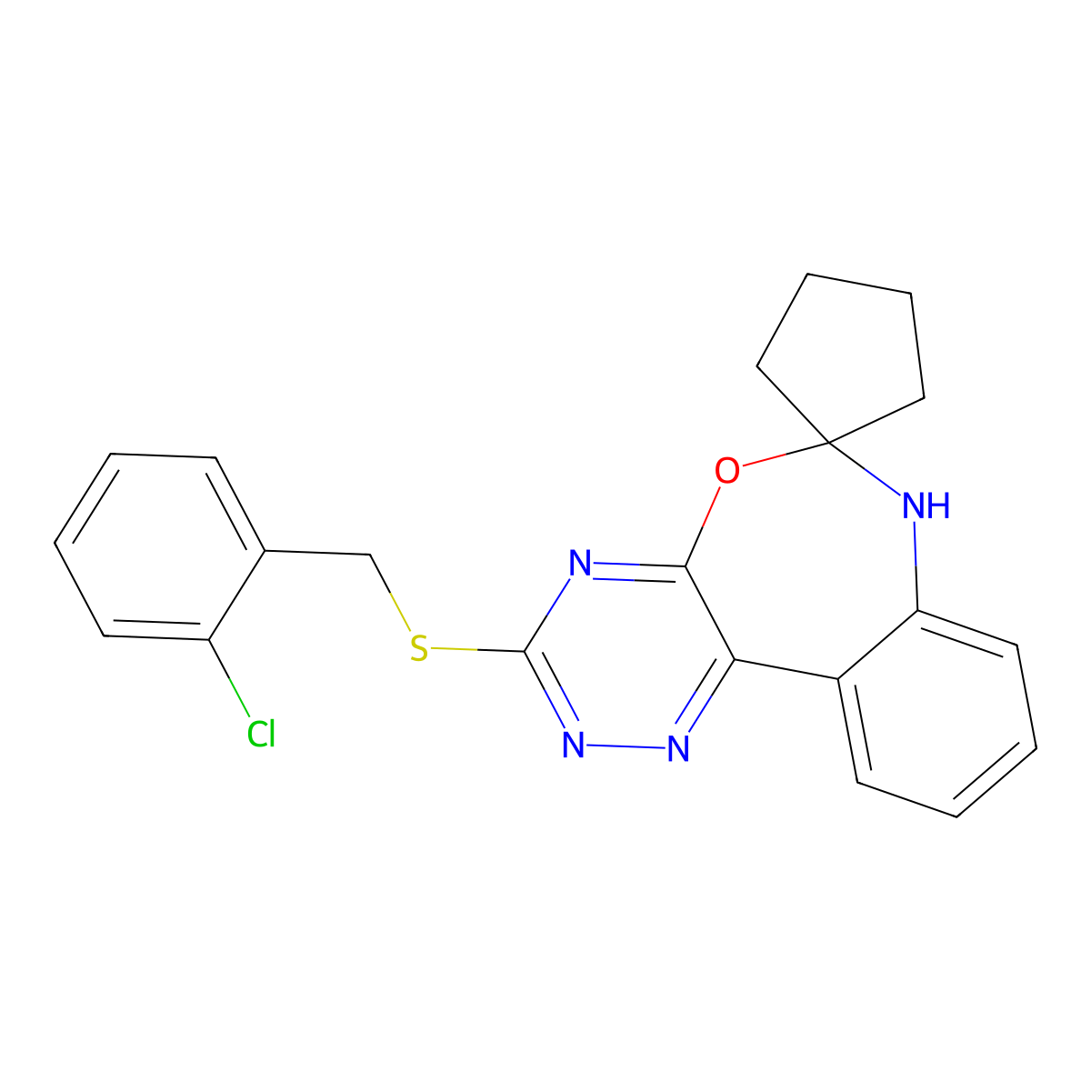 3-[(2-Chlorobenzyl)sulfanyl]-6,7-dihydrospiro([1,2,4]triazino[5,6-d][3,1]benzoxazepine-6,1'-cyclopentane) molecular structure, CAS 354778-04-4