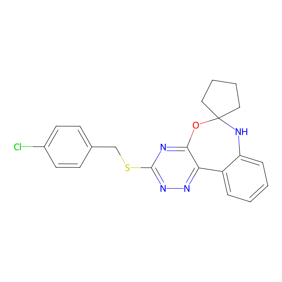 3-[(4-chlorophenyl)methylsulfanyl]spiro[7H-[1,2,4]triazino[5,6-d][3,1]benzoxazepine-6,1'-cyclopentane] molecular structure, CAS 354778-32-8