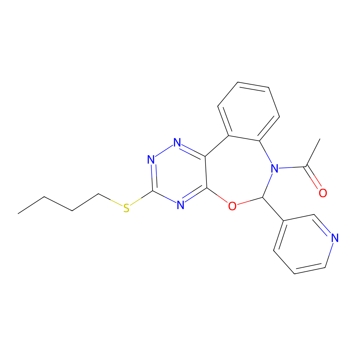 1-(3-butylsulfanyl-6-pyridin-3-yl-6H-[1,2,4]triazino[5,6-d][3,1]benzoxazepin-7-yl)ethanone molecular structure, CAS 354778-62-4