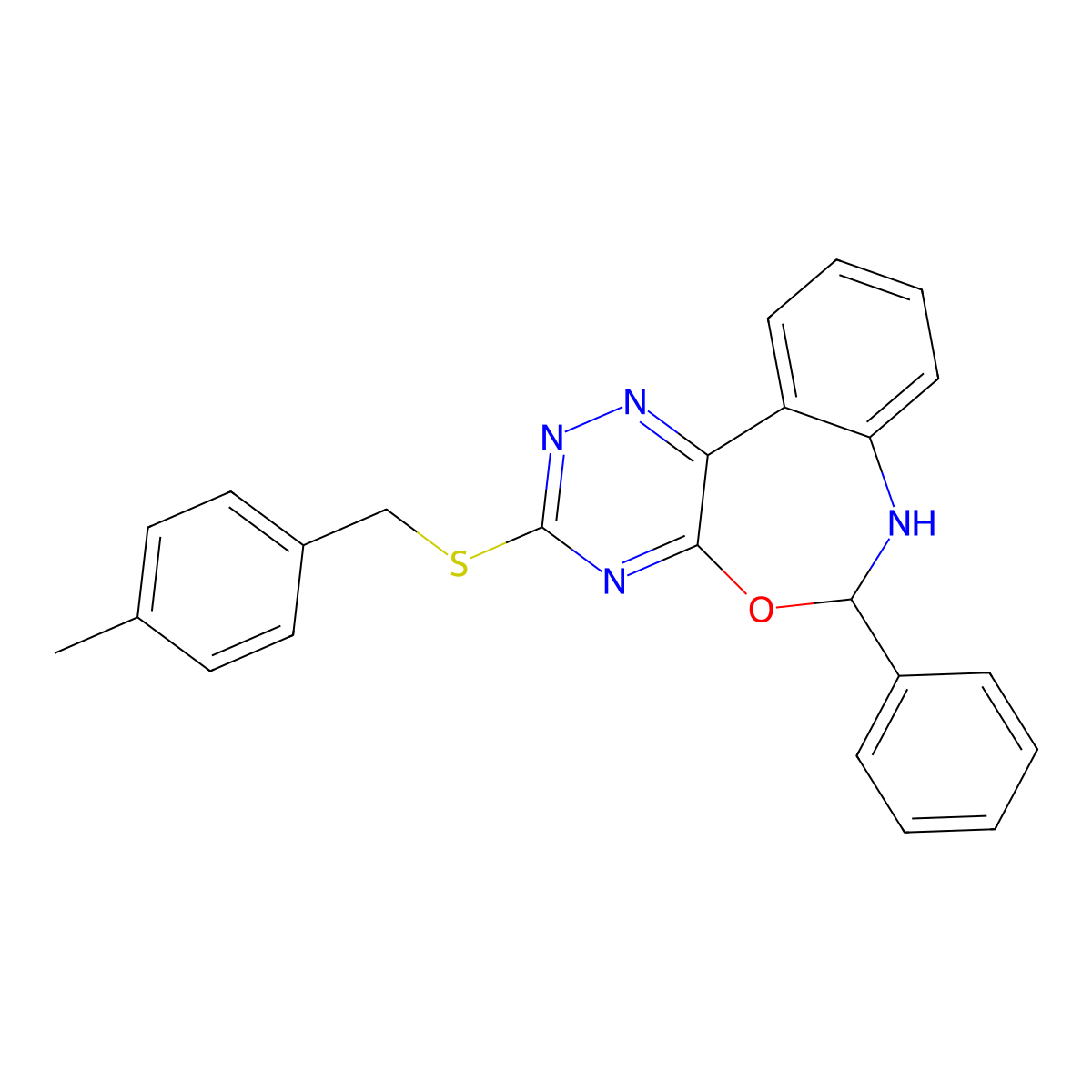 3-[(4-Methylphenyl)methylsulfanyl]-6-phenyl-6,7-dihydro-[1,2,4]triazino[5,6-d][3,1]benzoxazepine molecular structure, CAS 354778-65-7