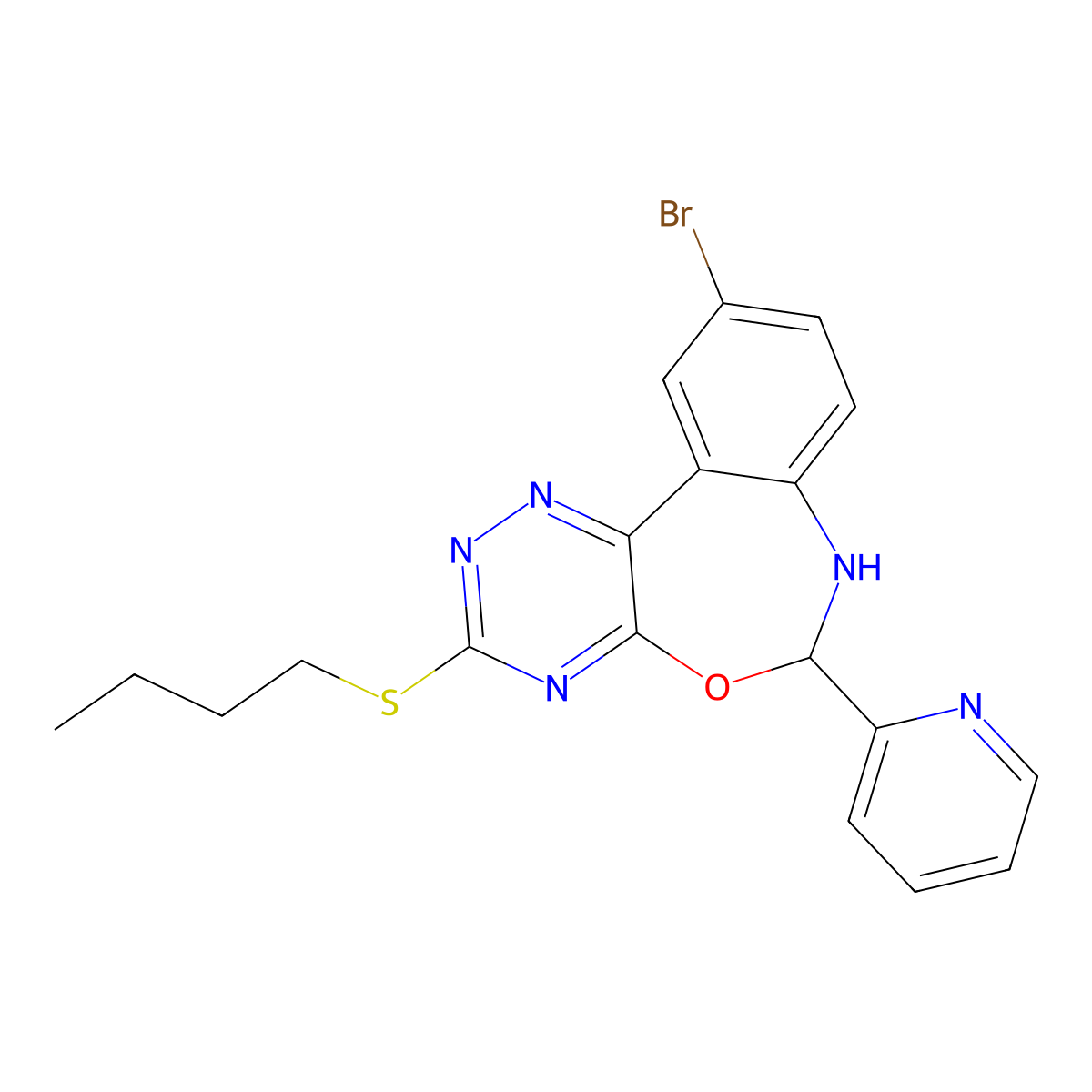 10-Bromo-3-butylsulfanyl-6-pyridin-2-yl-6,7-dihydro-[1,2,4]triazino[5,6-d][3,1]benzoxazepine molecular structure, CAS 354778-68-0