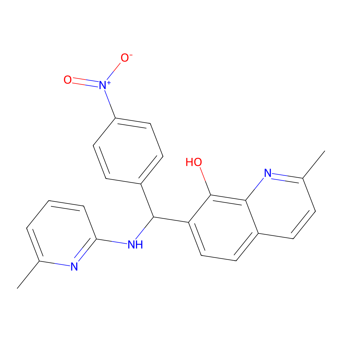 2-Methyl-7-[[(6-methylpyridin-2-yl)amino]-(4-nitrophenyl)methyl]quinolin-8-ol molecular structure, CAS 354778-95-3