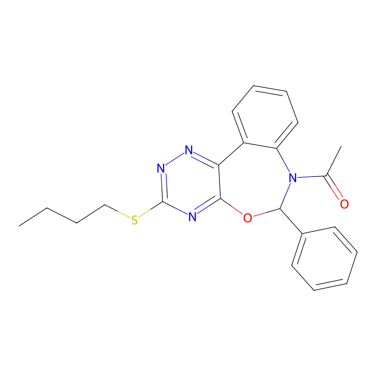 7-Acetyl-6-phenyl-6,7-dihydro[1,2,4]triazino[5,6-d][3,1]benzoxazepin-3-yl butyl sulfide molecular structure, CAS 354779-05-8