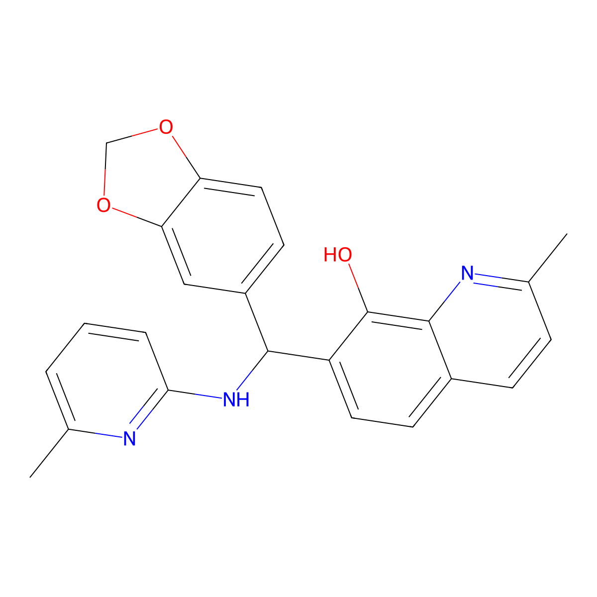 7-[1,3-Benzodioxol-5-yl-[(6-methylpyridin-2-yl)amino]methyl]-2-methylquinolin-8-ol molecular structure, CAS 354779-06-9