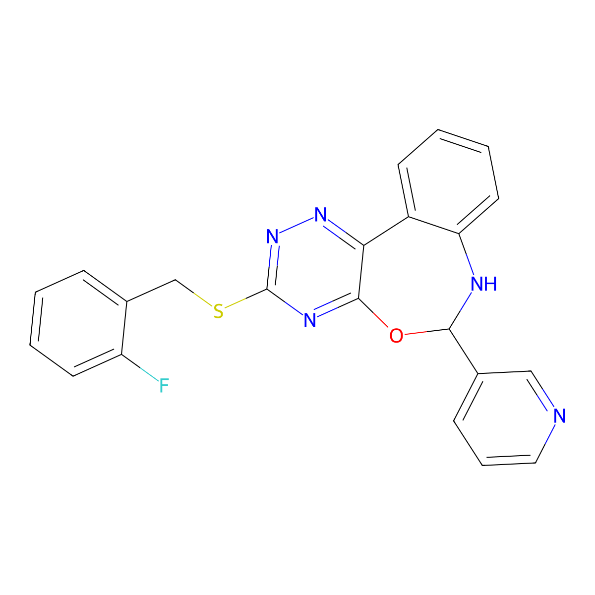 3-[(2-Fluorophenyl)methylsulfanyl]-6-pyridin-3-yl-6,7-dihydro-[1,2,4]triazino[5,6-d][3,1]benzoxazepine molecular structure, CAS 354779-10-5