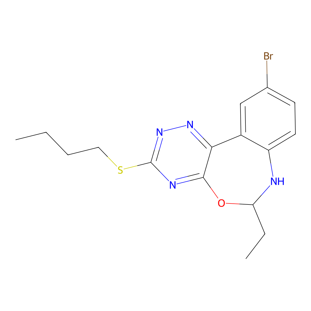 10-Bromo-3-butylsulfanyl-6-ethyl-6,7-dihydro-[1,2,4]triazino[5,6-d][3,1]benzoxazepine molecular structure, CAS 354779-14-9