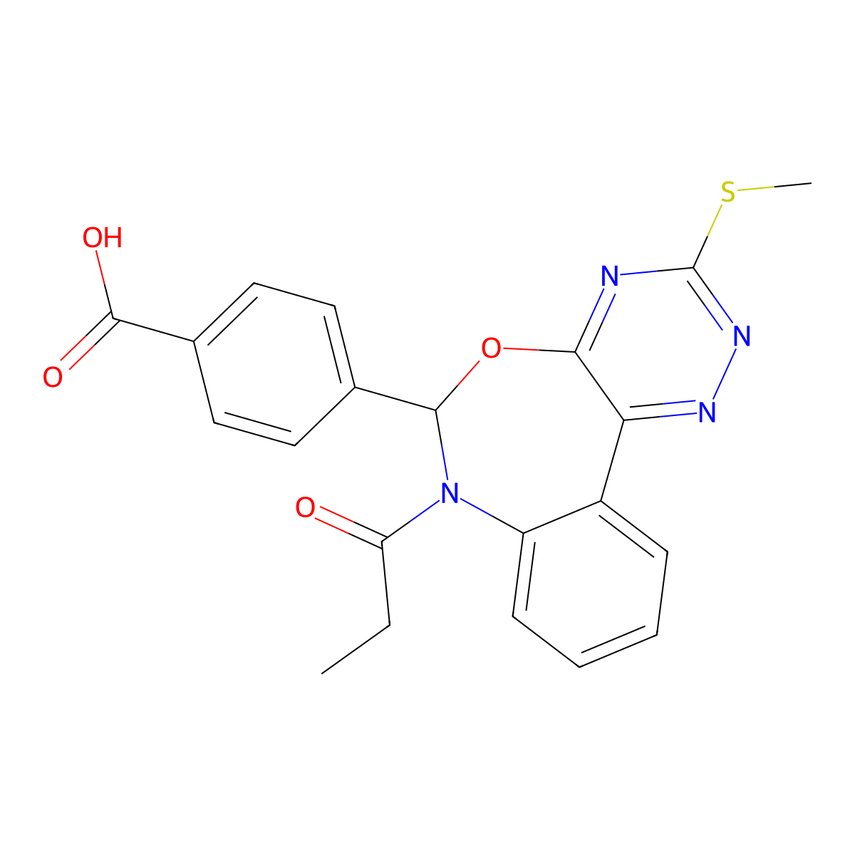 4-(3-methylsulfanyl-7-propanoyl-6H-[1,2,4]triazino[5,6-d][3,1]benzoxazepin-6-yl)benzoic acid molecular structure, CAS 354779-23-0